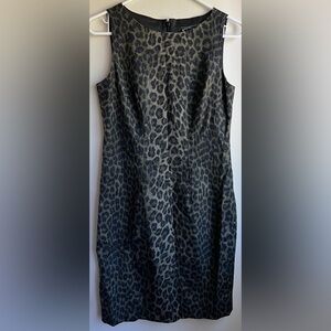 Ann Taylor Black and Gray Leopard Print Midi Dress